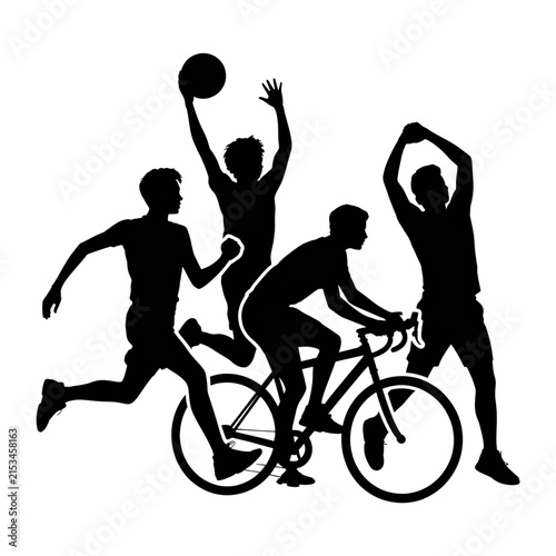 Silhouettes of People Engaged in Active Outdoor Recreation