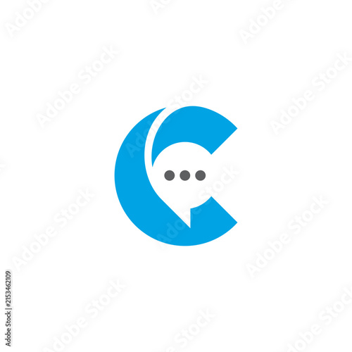 Letter C messaging logo with three dots inside a speech bubble on a white background.