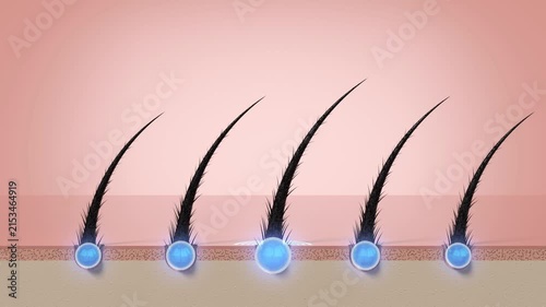 Damaged Hair Strands Repair with Cosmetics Serum Shampoo Round Drops and Glowing Circle - 3d 4k Animation (3840 x 2160 px)