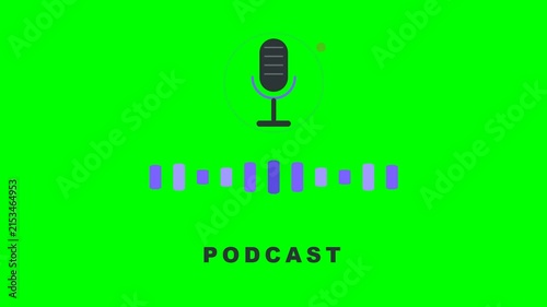 Podcast audio visualizer animation with microphone icon on green background