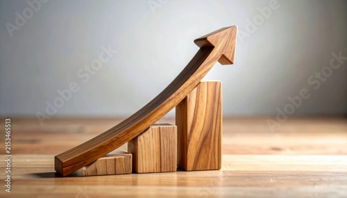 Ascending Wooden Block Staircase With Curved Arrow Demonstrating Growth And Progress In A Minimal Studio