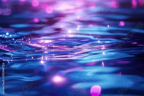 Abstract Blue Water Reflection Waves with Bright Light, Motion, Texture, and Futuristic Technology-Inspired Background Design