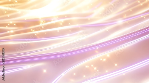An ethereal, abstract background featuring flowing, interwoven lines of shimmering gold and soft purple light, with subtle bokeh sparkles adding depth and a luminous, magical quality to the scene