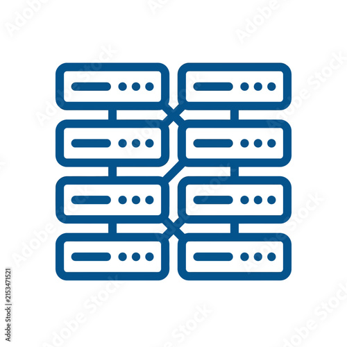 A blue icon representing a network of connected digital servers