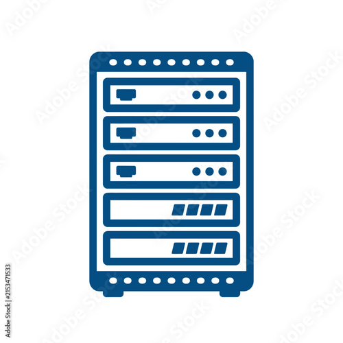 A blue icon representing a modern digital data server rack unit