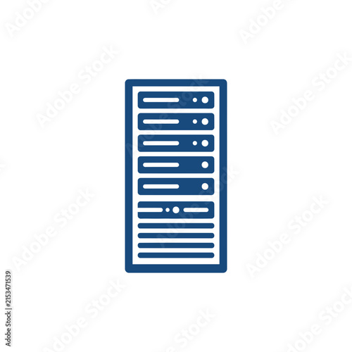 A blue icon representing a modern digital data server rack unit