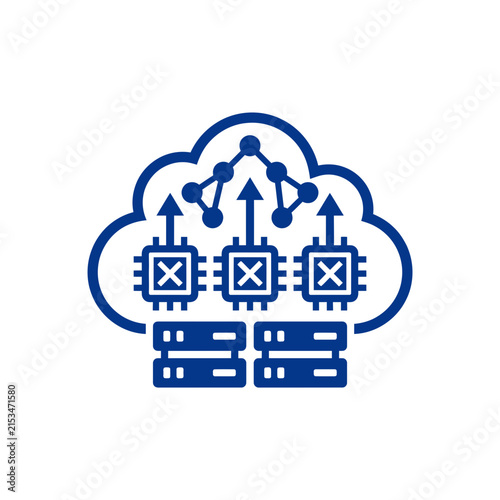 A blue icon representing cloud computing and digital data processing