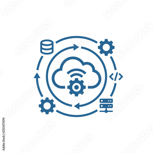 A blue icon representing cloud computing and digital data processing