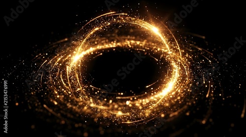 Abstract golden light circle with particles