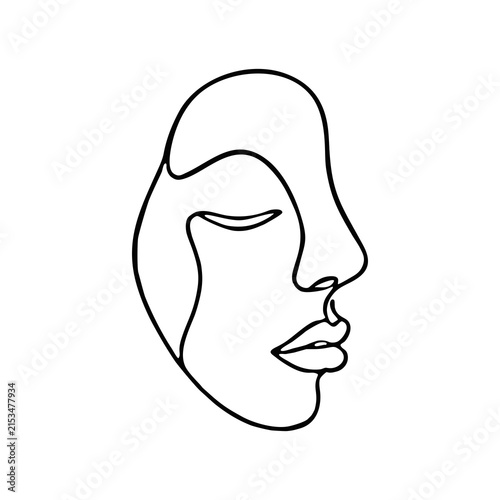 Abstract one line drawing of a female face in minimalist style continuous art profile contour graphic design single line abstract minimalist continuous portrait contemporary elegance