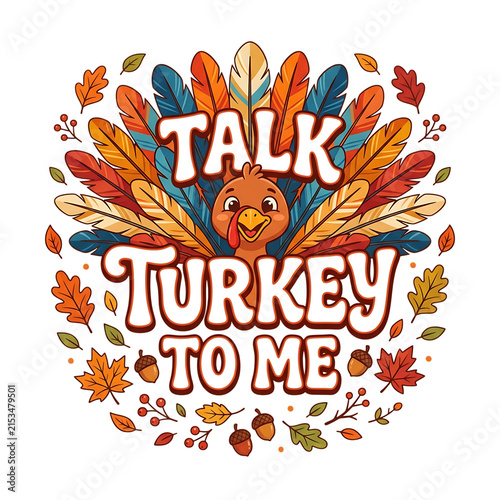Talk turkey to me colorful thanksgiving design with falling leaves