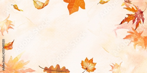 Autumn Leaves Watercolor Background with Elegant Copy Space
