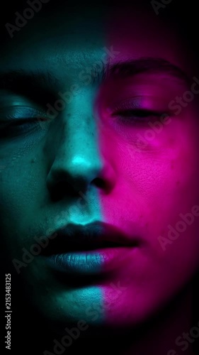 Neon lit portrait exploring contrast mood