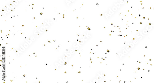Foto Golden star confetti on a white background, perfect for holiday, birthday, or ce