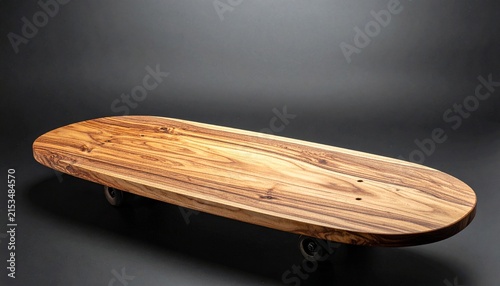 Wooden skateboard glows with radiant clarity, radiating resilience, craft, and motion; a vivid emblem of design, balance, and transformation within sport.