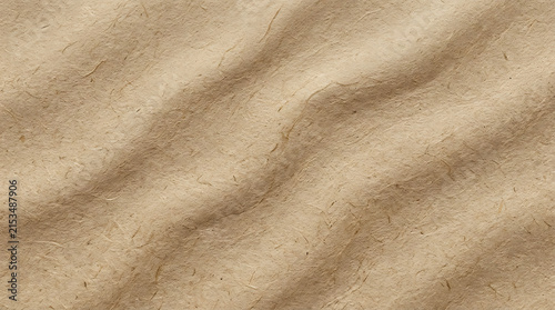 Textured beige parchment paper background with natural fibers and subtle creases for designs and artistic projects