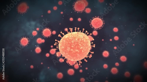3D Medical Illustration Animation of Coronavirus Cell Rotating Under Microscope