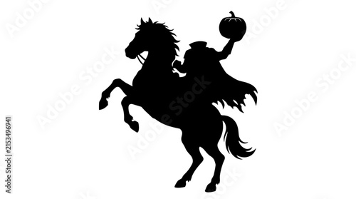 Foto Headless Horseman Pumpkin Head Rearing Horse Jack O Lantern Silhouette Vector Ha