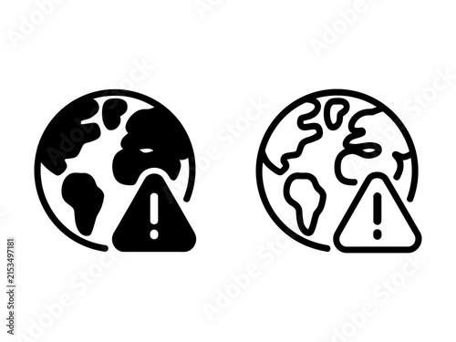 Fotografie Set of globe icons with warning signs representing climate change and global env