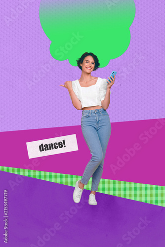 Fotografie Composite zine pop trend collage of happy girl guy dance weekend party celebrati