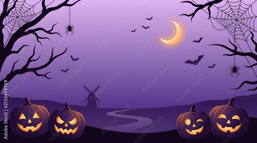 Fototapeta premium Pixel art scene for Halloween with jack o lanterns