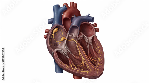 Medical Illustration of the Human Heart Conduction System Showing Internal Structures