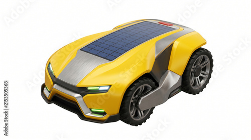 Futuristic Yellow Autonomous Solar-Powered Lawn Mower Concept Design