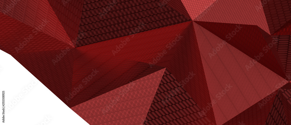 Fototapeta premium Intricate abstract design featuring red geometric polygons with detailed surface textures and shadow