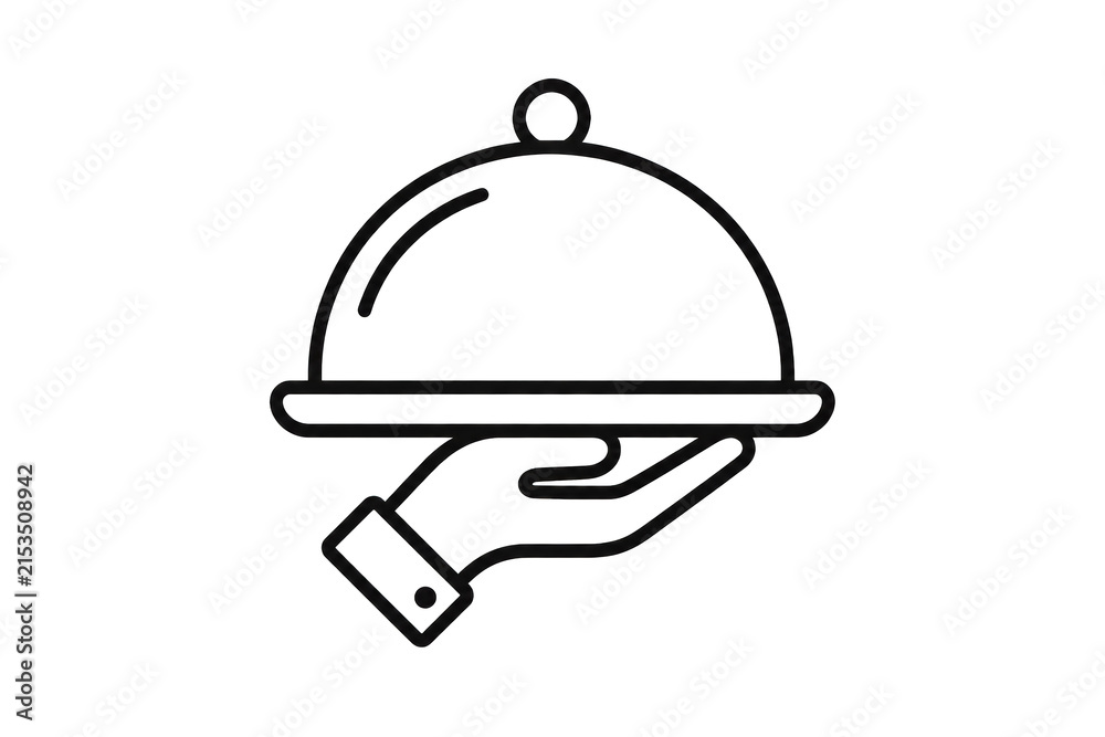 Fototapeta premium Hand holding serving cloche icon