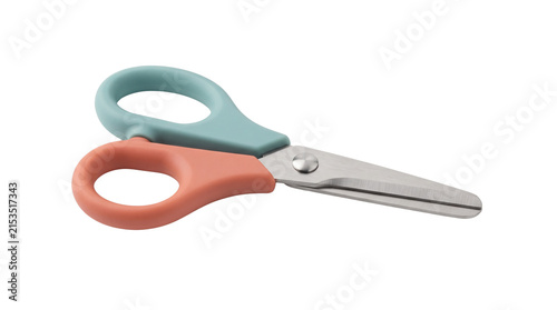 Safety scissors for school crafts, children's education, classroom activities and back to school retail campaigns. Isolated on White background.