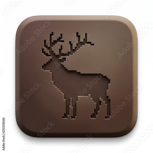 Premium 3D Matte Clay Pixel Art Elk Application Icon on White Background