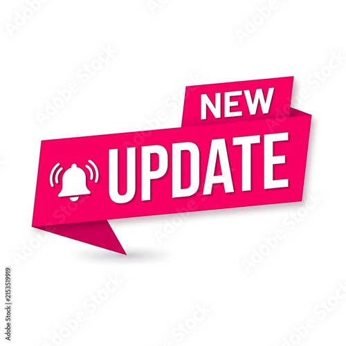 New update banner with notification bell icon isolated on white background