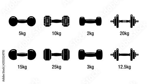 Photography Set of various dumbbells of different weights