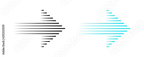 Konstfotografi Abstract arrow symbol, two dynamic designs, black and blue speed lines indicating forward movement isolated on transparent background