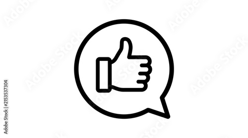 Thumbs up hand inside speech bubble black line silhouette