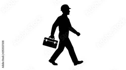 Worker carrying a briefcase walks forward black silhouette