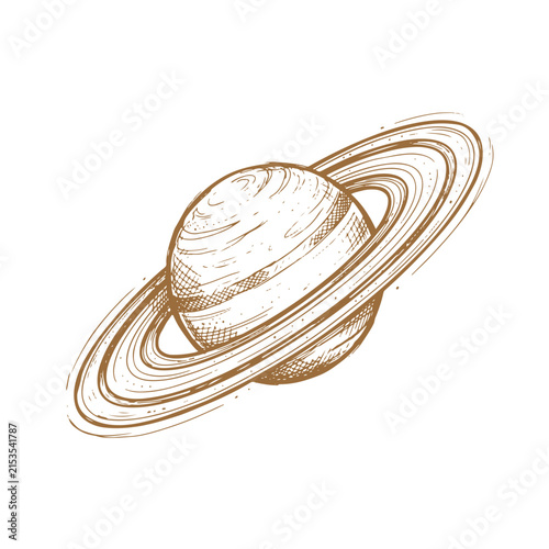 Принти на полотні Detailed sepia ink illustration of the planet saturn with rings astronomy univer