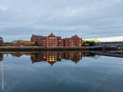 Scenic View of Laganview Court Residential Apartments Along the River Lagan Waterfront in Belfast, Northern Ireland