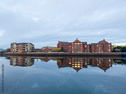 Scenic View of Laganview Court Residential Apartments Along the River Lagan Waterfront in Belfast, Northern Ireland