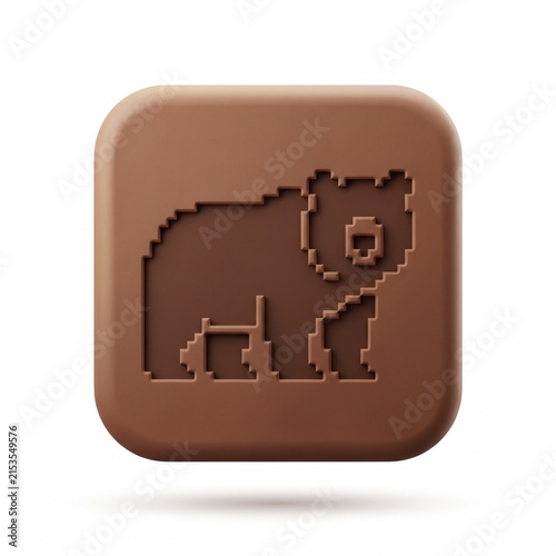 Premium 3D Matte Clay Pixel Art Brown Bear Application Icon on White Background