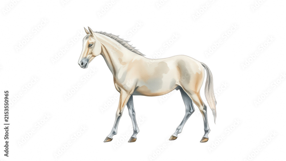 Fototapeta premium Beautiful illustration of a white horse walking