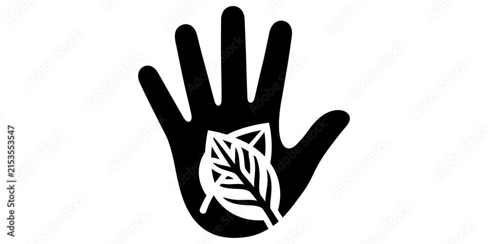 Fototapeta premium Black hand holding a leaf, a symbol of nature conservation and environmental protection.