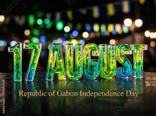 Glass Letters 17 August Republic Of Gabon Independence Day Display