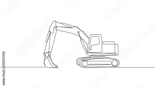 animated continuous line drawing of construction excavator, line art animation