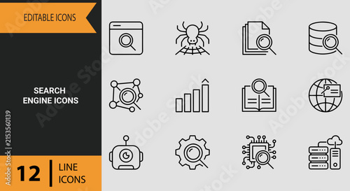 Search Engine Icons Outline Icon Set Web Discovery Symbols For Online Information Retrieval