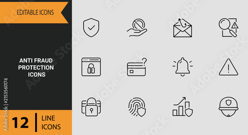 Anti Fraud Protection Icons Outline Icon Set Security Shield Symbols For Scam Prevention