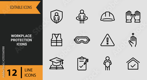 Workplace Protection Icons Outline Icon Set Industrial Safety Symbols For Employee Health