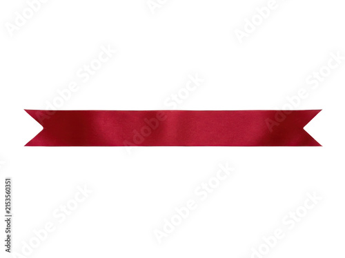 Straight red satin ribbon banner isolated on transparent background