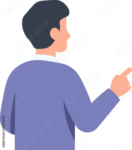 male character back view pointing finger vector shape