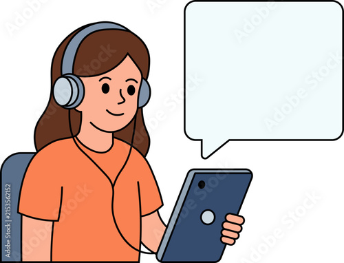 woman headphones tablet speech bubble clipart vector shape